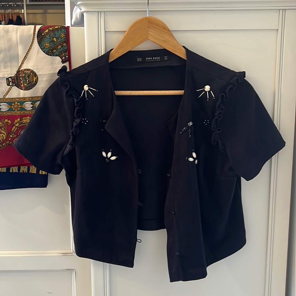 Zara Navy Blue Women's Sweater Crop Cardigan